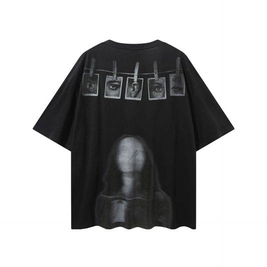 Portrait Hip Hop Ins Loose Half Sleeve Couple Dress Short Sleeve by GJG Denim