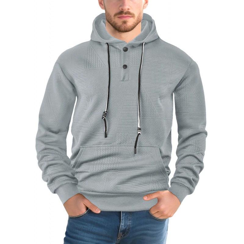 Men's Pullover Solid Color Casual Loose Long Sleeve Hooded Sweater by GJG Denim