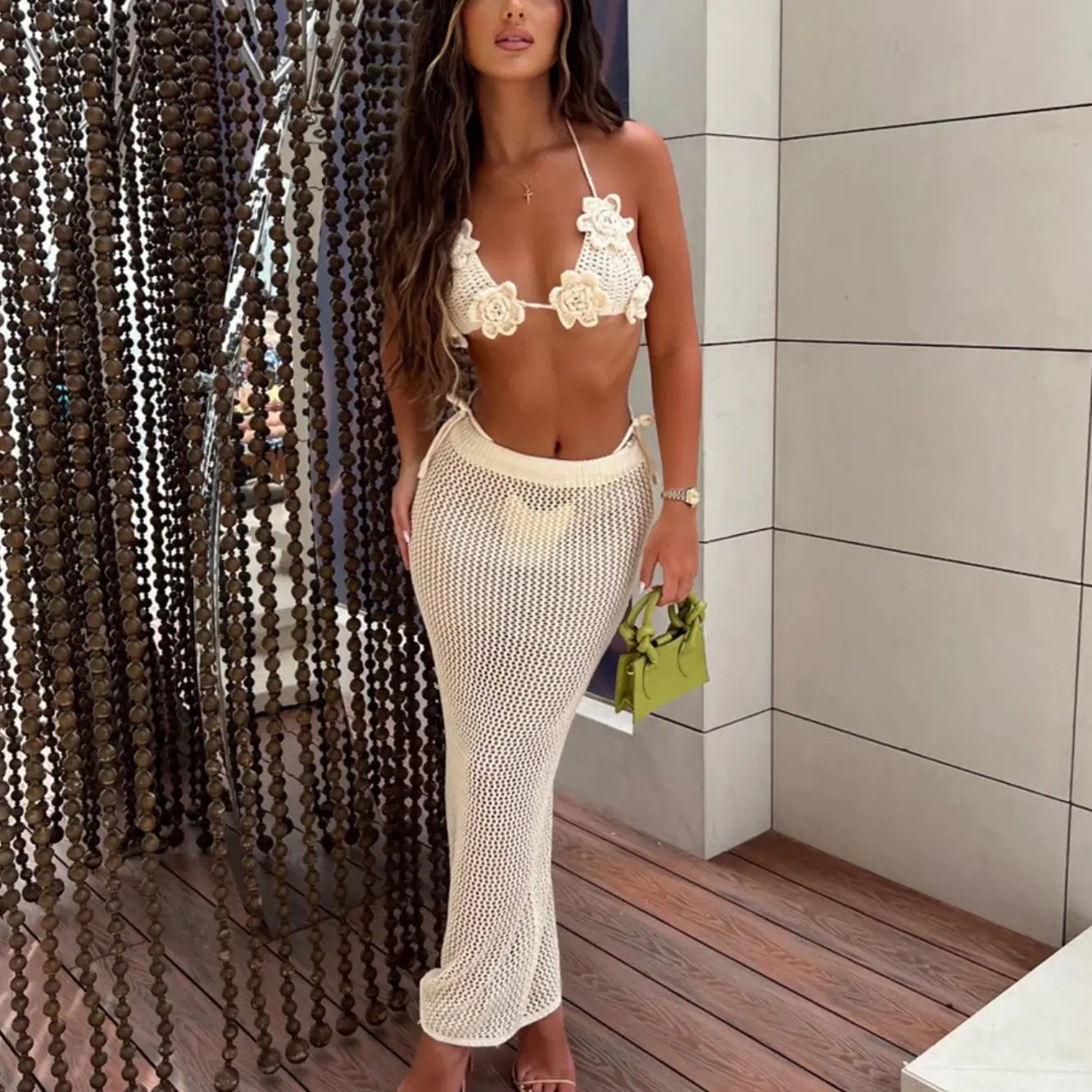 Sexy Floral Beach Dress Bikini Swimsuit Cover-up And Sun Protection Set by GJG Denim
