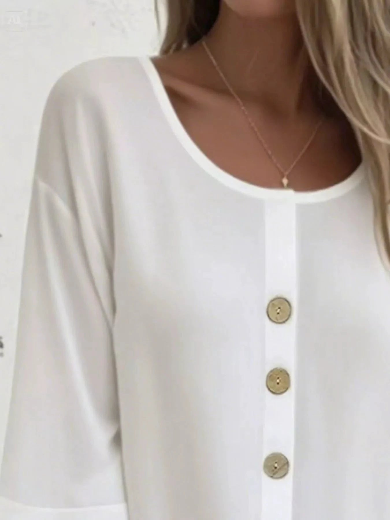 Full Size Button-Front 3/4 Sleeve Casual Blouse Plus Size by Lady Ros
