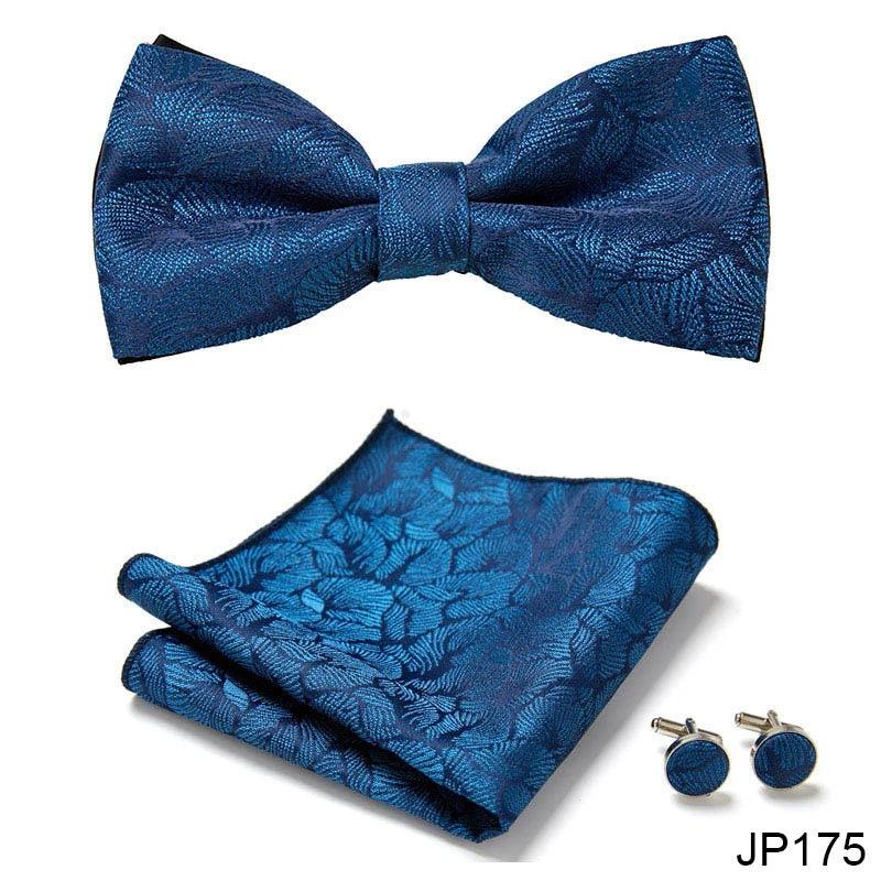 Men's Formal Bow Tie Handkerchief and Cuff links Set by GJG Denim