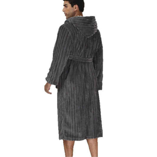 Men's Thick Flannel Long Hooded Bathrobe by GJG Denim