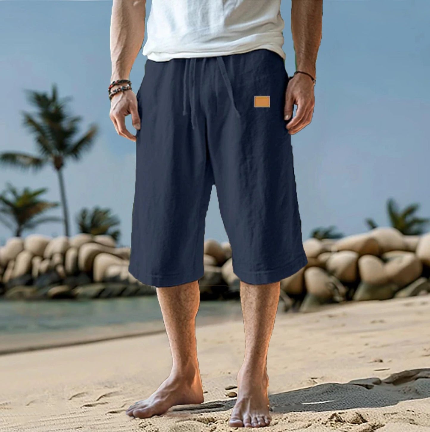 Men's Cropped Straight-leg Shorts Solid Color by GJG Denim