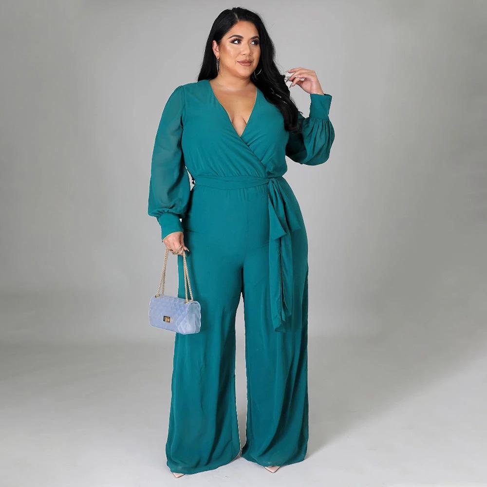 Relaxed-fit Straight-leg Solid-color Jumpsuit With Belt by GJG Denim