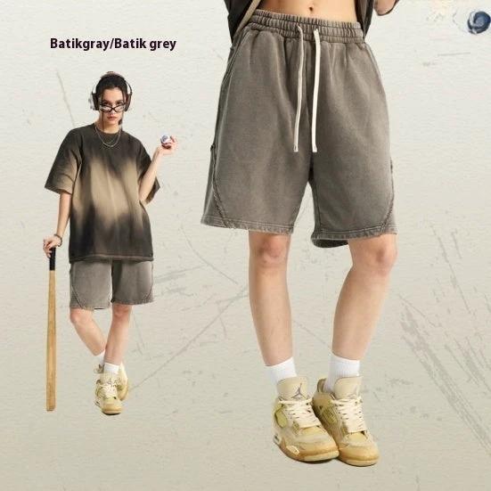 Batik Washed Patch Craft Retro Heavy Men's Trendy Shorts by GJG Denim