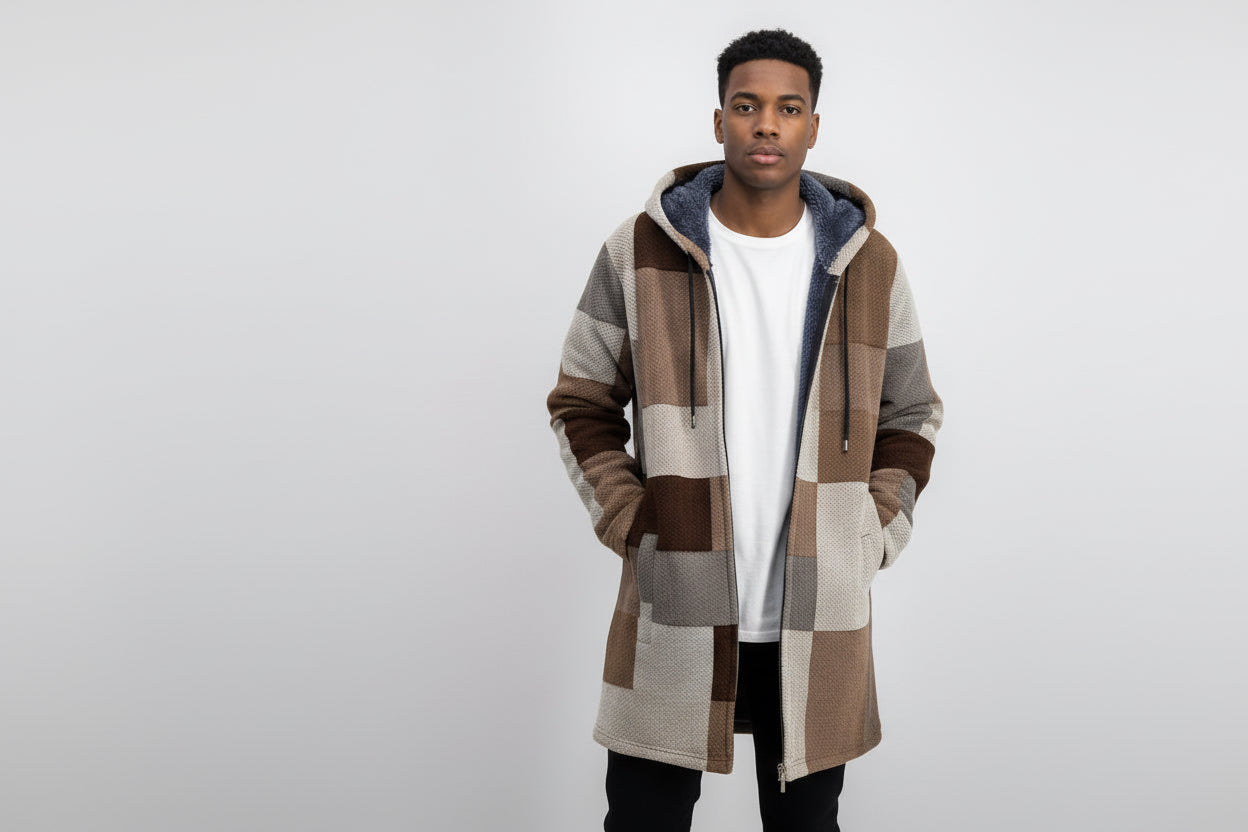 Men's Stylish Long Winter Casual Hooded Coat by GJG Denim