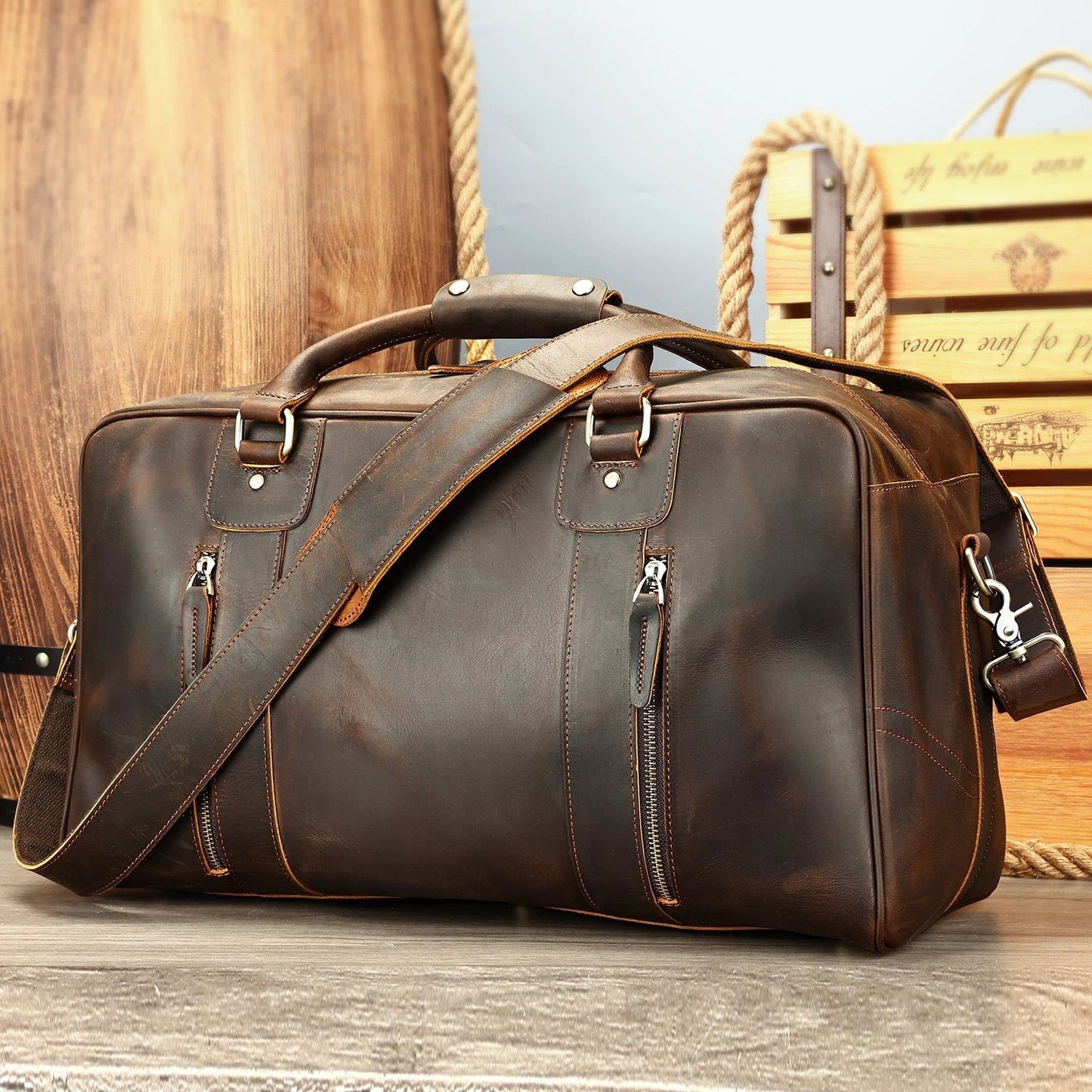 Retro Short-distance Travel Bag Genuine Leather Men by Social Buzz eSIMs
