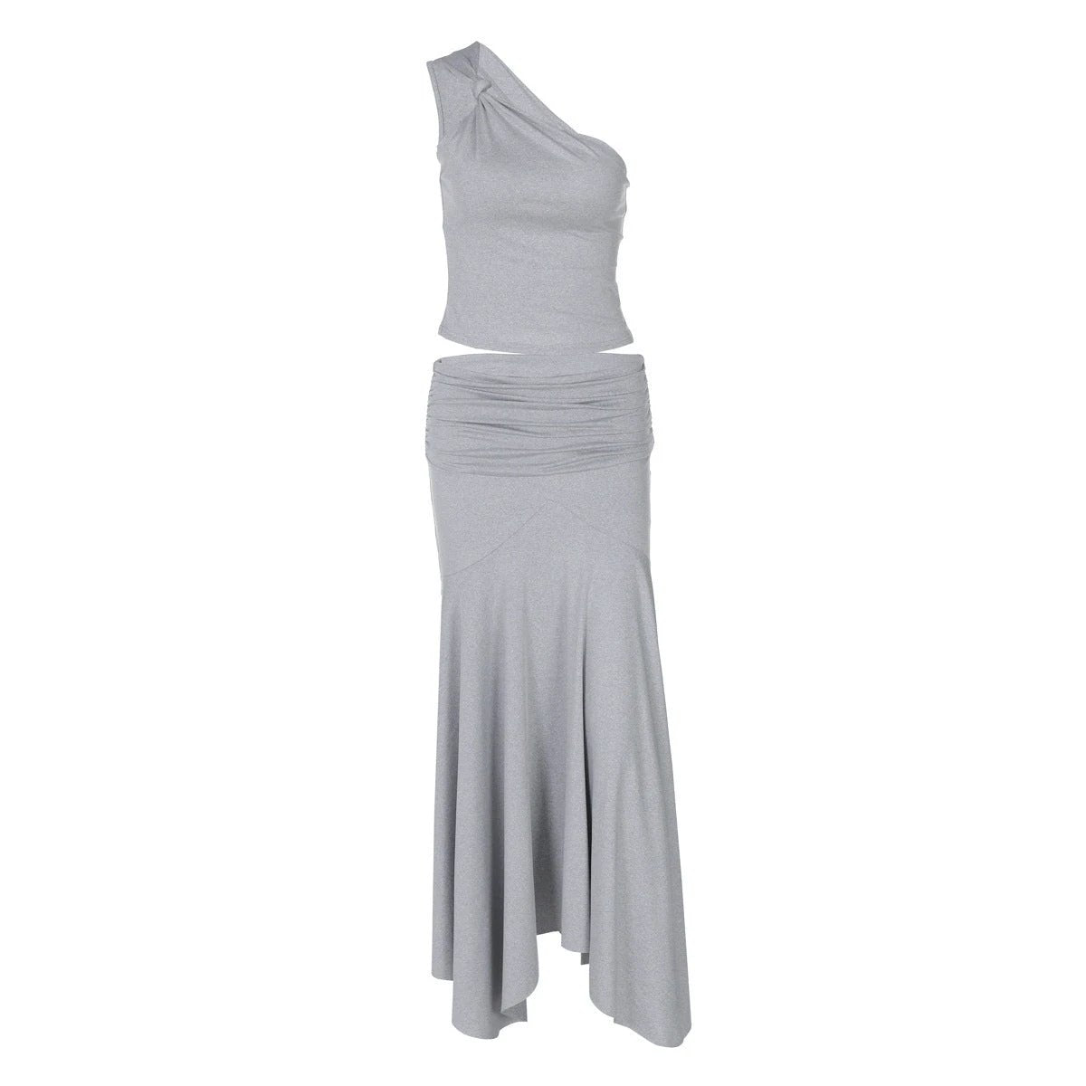 Ins Style Women's Solid Color Sleeveless Vest High Waist Skirt Two-piece Set by GJG Denim