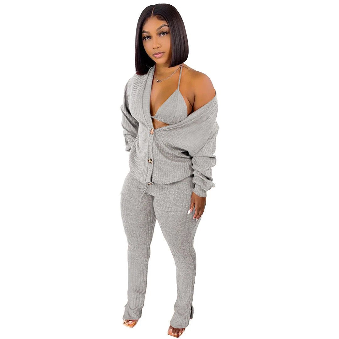 Sweater Coat Underwear Pocket 3-piece Set Suit by GJG Denim