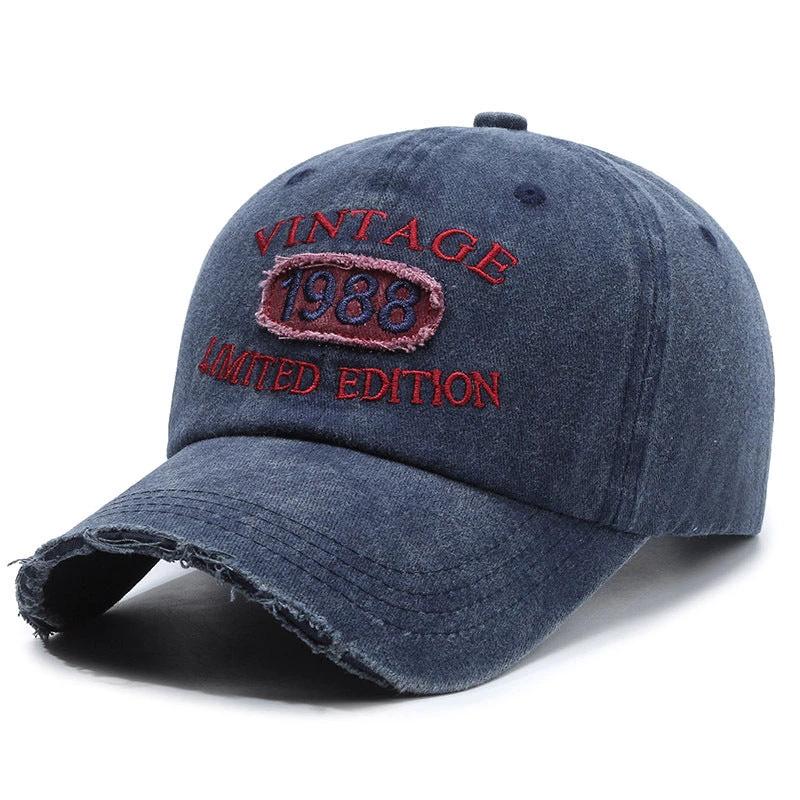 Men's Retro Old Ripped Letter Embroidered Baseball Cap by GJG Denim