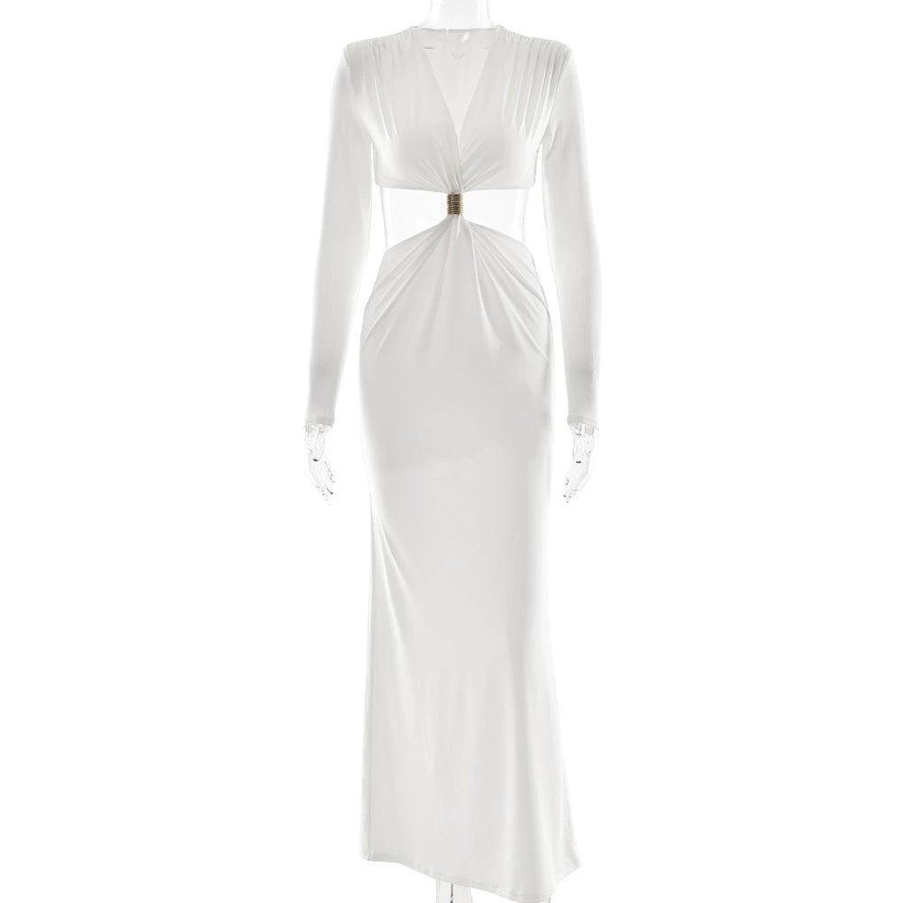 Elegant Deep V Long Sleeve Dress Sexy Cutout by GJG Denim
