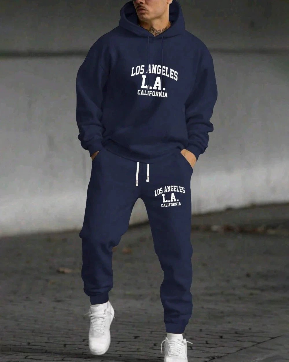 Men's Fashion Trendy Casual All-matching Hooded Sweatshirt And Sweatpants Suit by GJG Denim