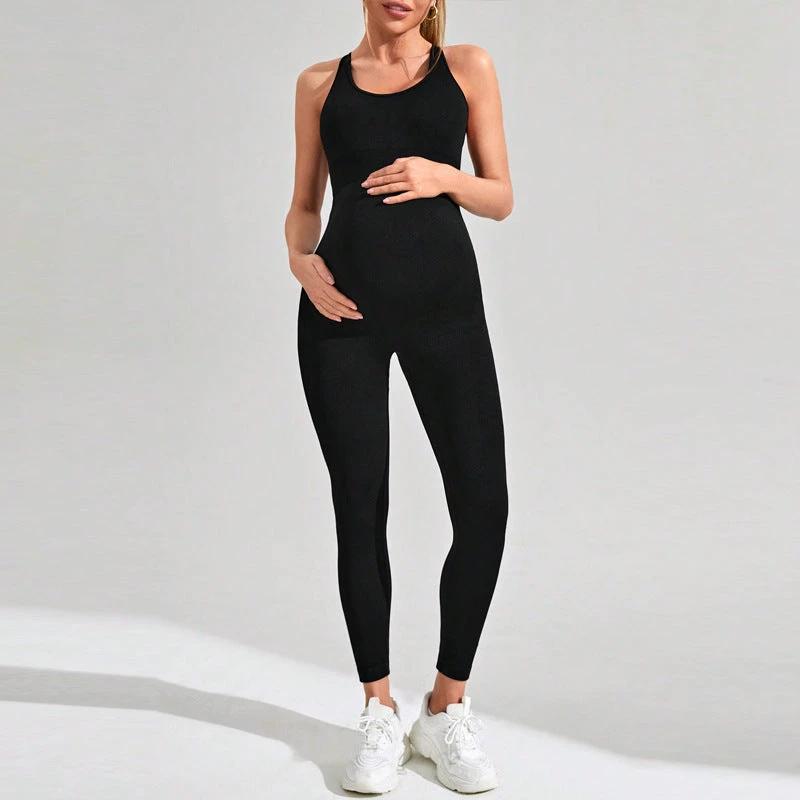 Jumpsuit Maternity Tight Fitness Yoga Clothes High Waist Hip Lift Trousers by GJG Denim