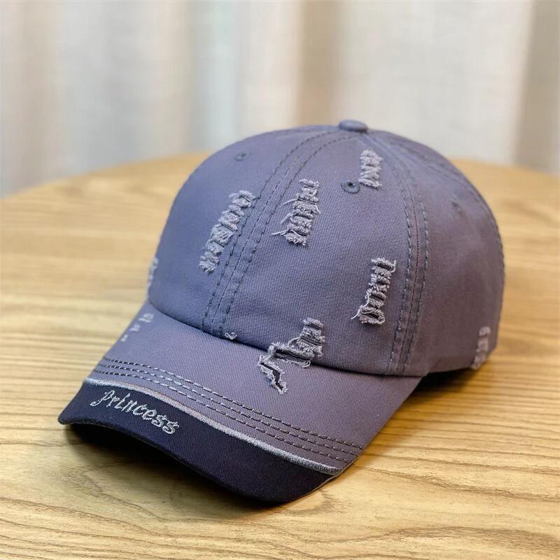 Double-stitching Shabby Embroidered Letter Baseball Cap For Men by GJG Denim