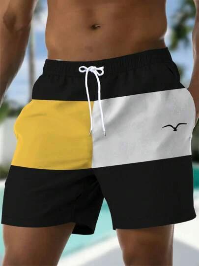 Printed Drawstring Waist Diagonal Pocket Casual Shorts For Men by GJG Denim