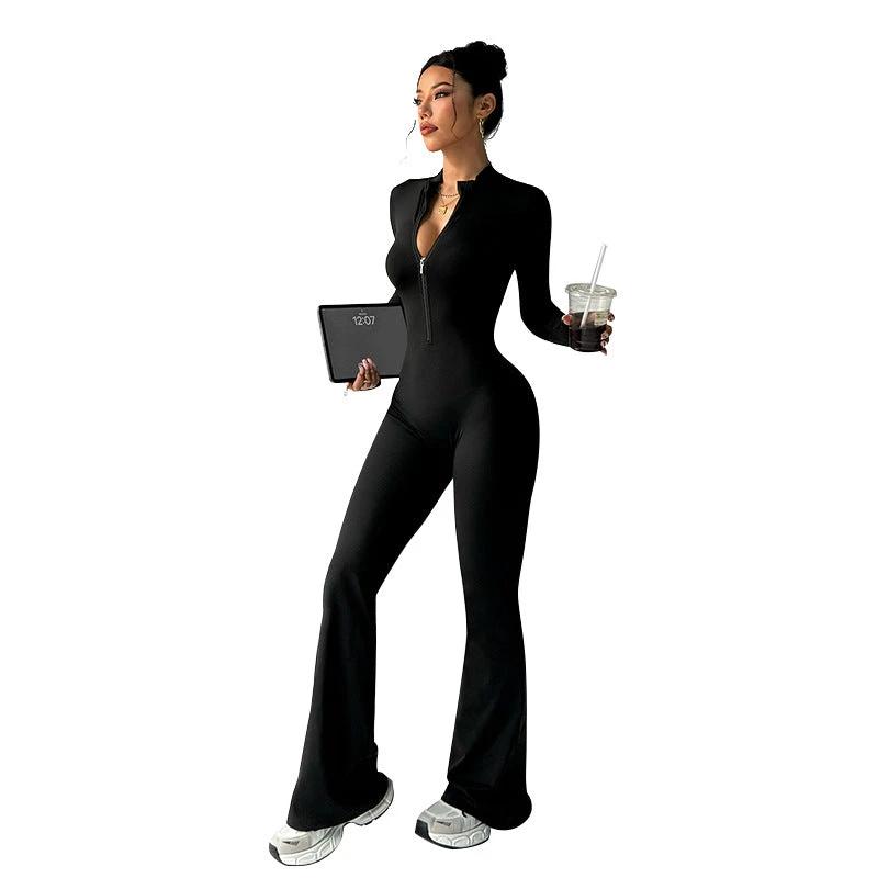 Zipper Jumpsuit Quick-dry Fitness Running Yoga Jumpsuit by GJG Denim