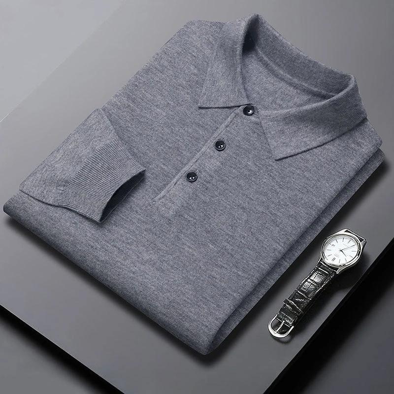 Men's Polo Knitted Long Sleeve Shirt by GJG Denim