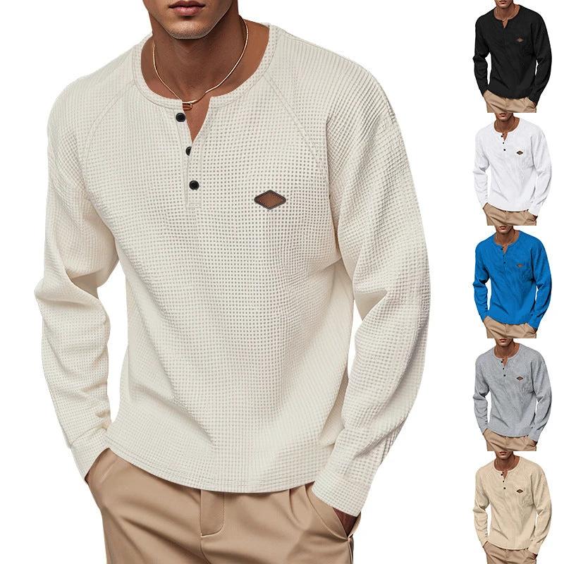 Waffle Buckle Quick-drying Raglan Henry Long Sleeve by GJG Denim