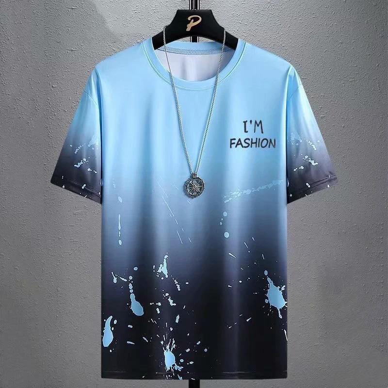 Gradient Half-length Sleeve Versatile Casual T-shirt For Men by GJG Denim