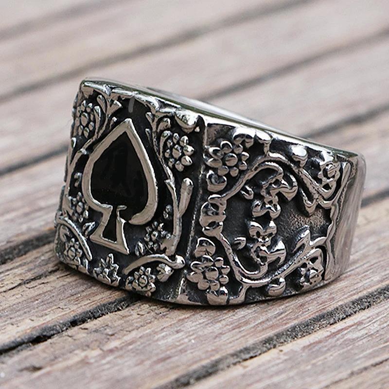 Titanium Steel Spades Epoxy Carved Men's Ring by GJG Denim
