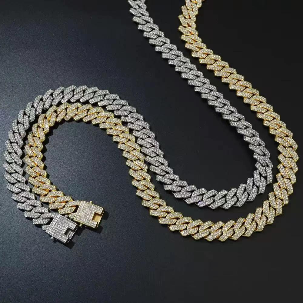 14mm Diamond-Encrusted Rhombus Necklace For Men by GJG Denim