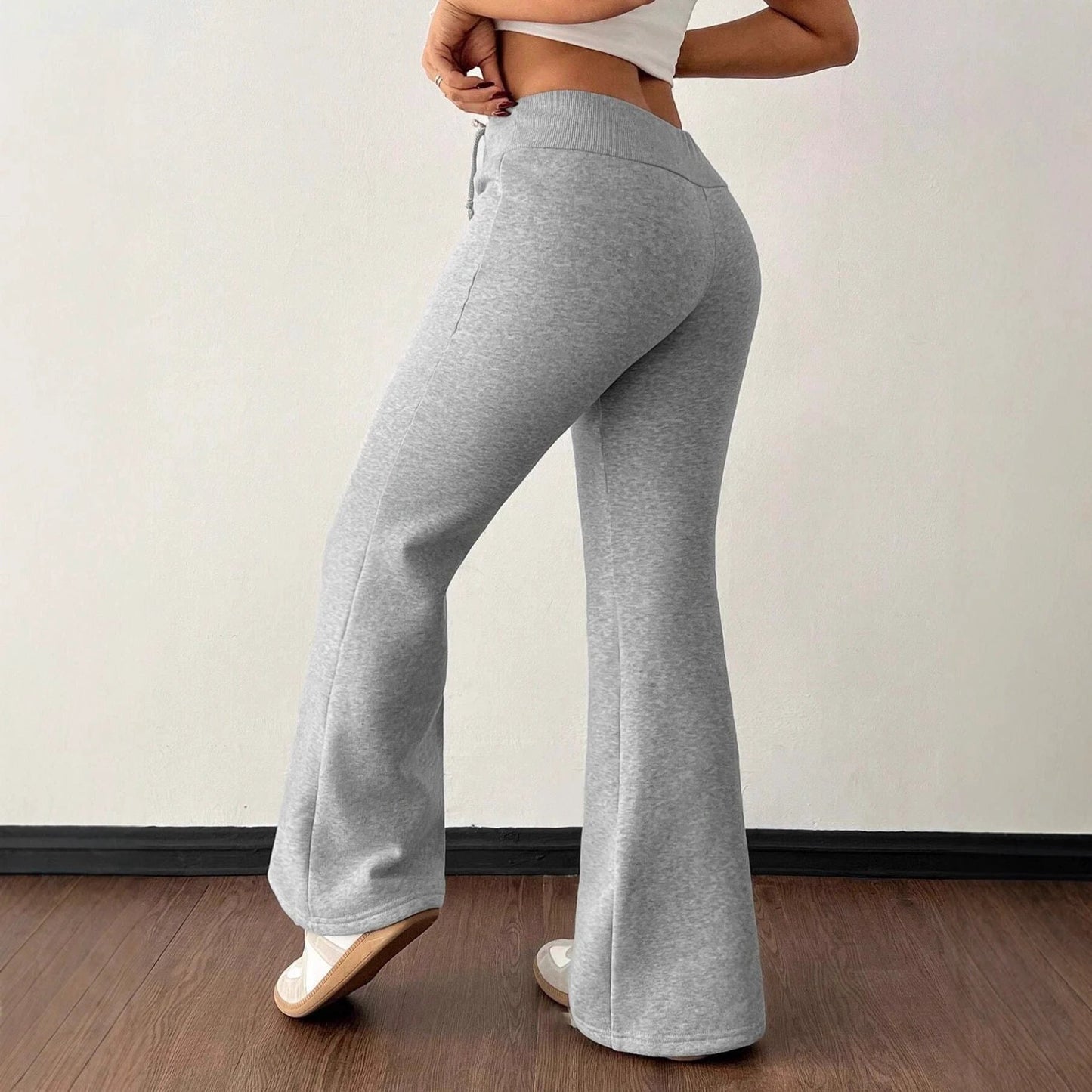 Padded Fleece Trousers High Waist Pure Color Sweatpants by GJG Denim