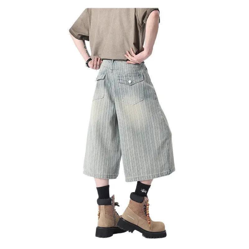 Men's Striped Capri Denim Shorts by GJG Denim