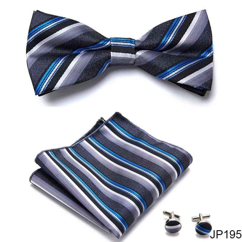 Men's Formal Bow Tie Handkerchief and Cuff links Set by GJG Denim