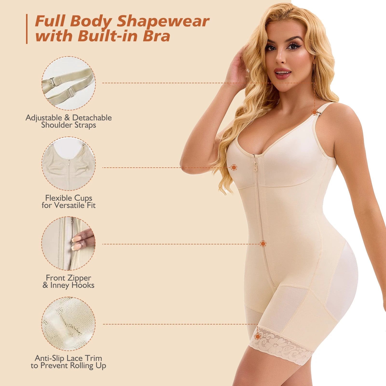 Fajas Colombianas Postpartum Full Shapewear For Women Tummy Control Body Shaper Butt Lifter With Zipper Crotch by GJG Denim