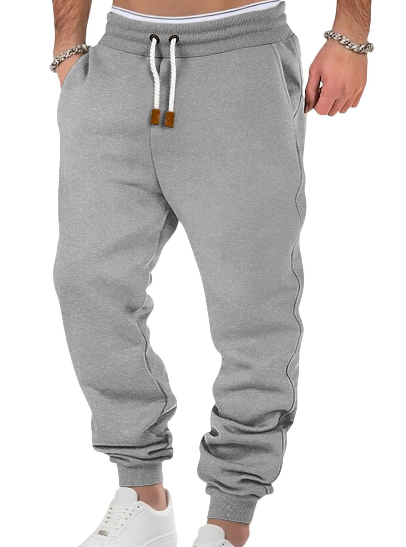 Men's Solid Color Cuffed Sports Casual Sweatpants by GJG Denim
