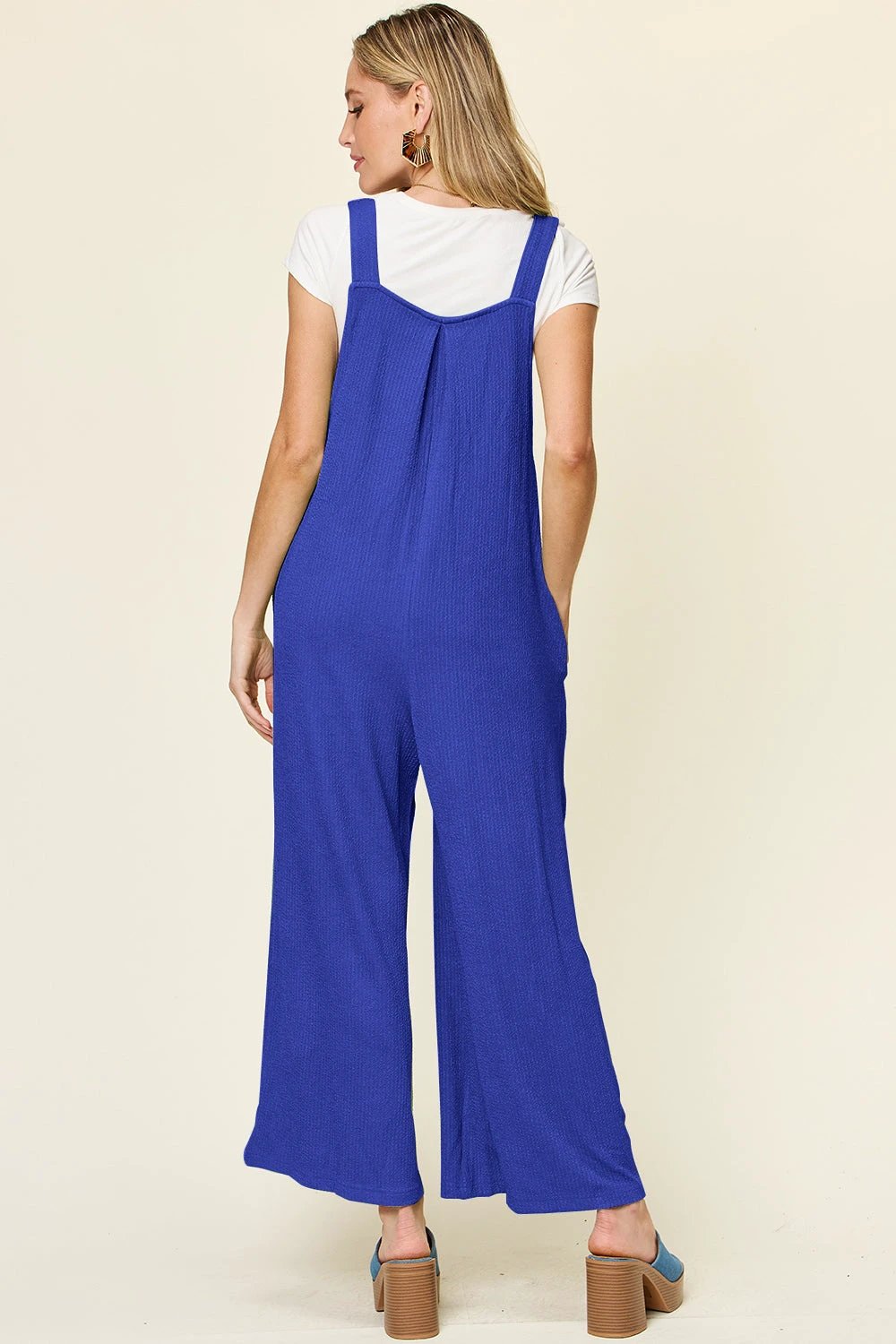 Textured Long Sleeveless Wide Leg Jumpsuit by Lady Ros