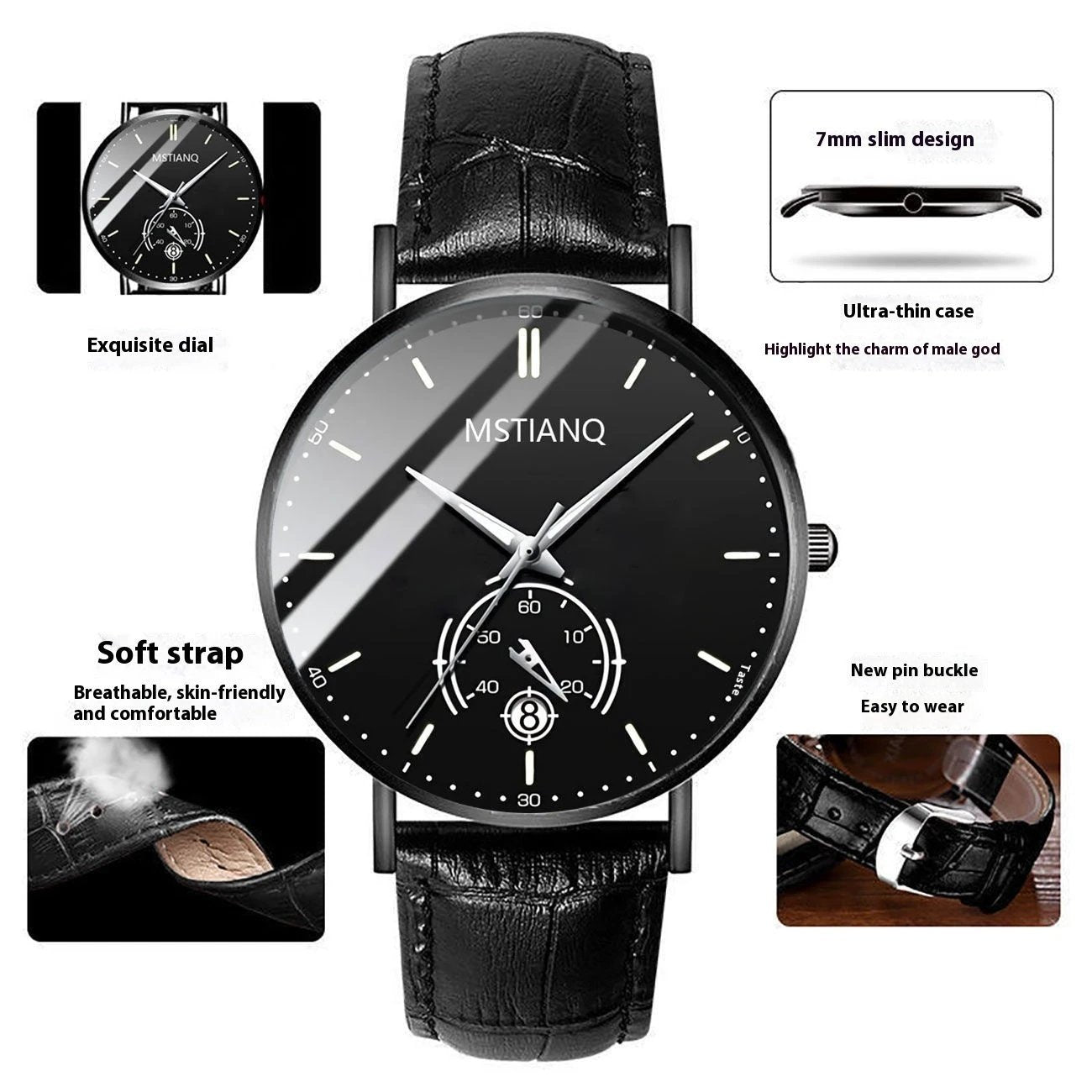 Stylish Black Technology Belt Refined Steel Casual Calendar Watch by GJG Denim