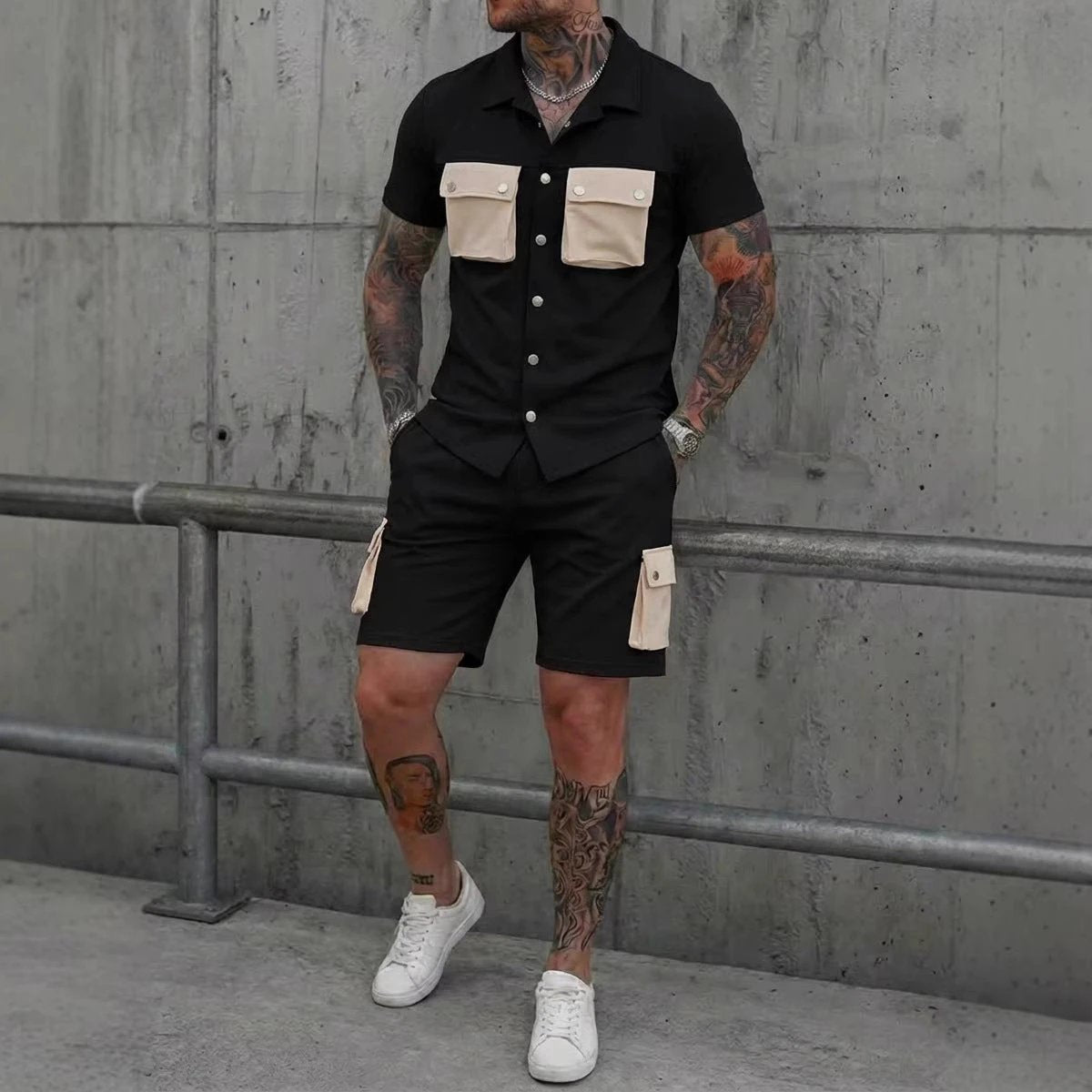 Men's Patchwork Multi-Pocket Set by GJG Denim