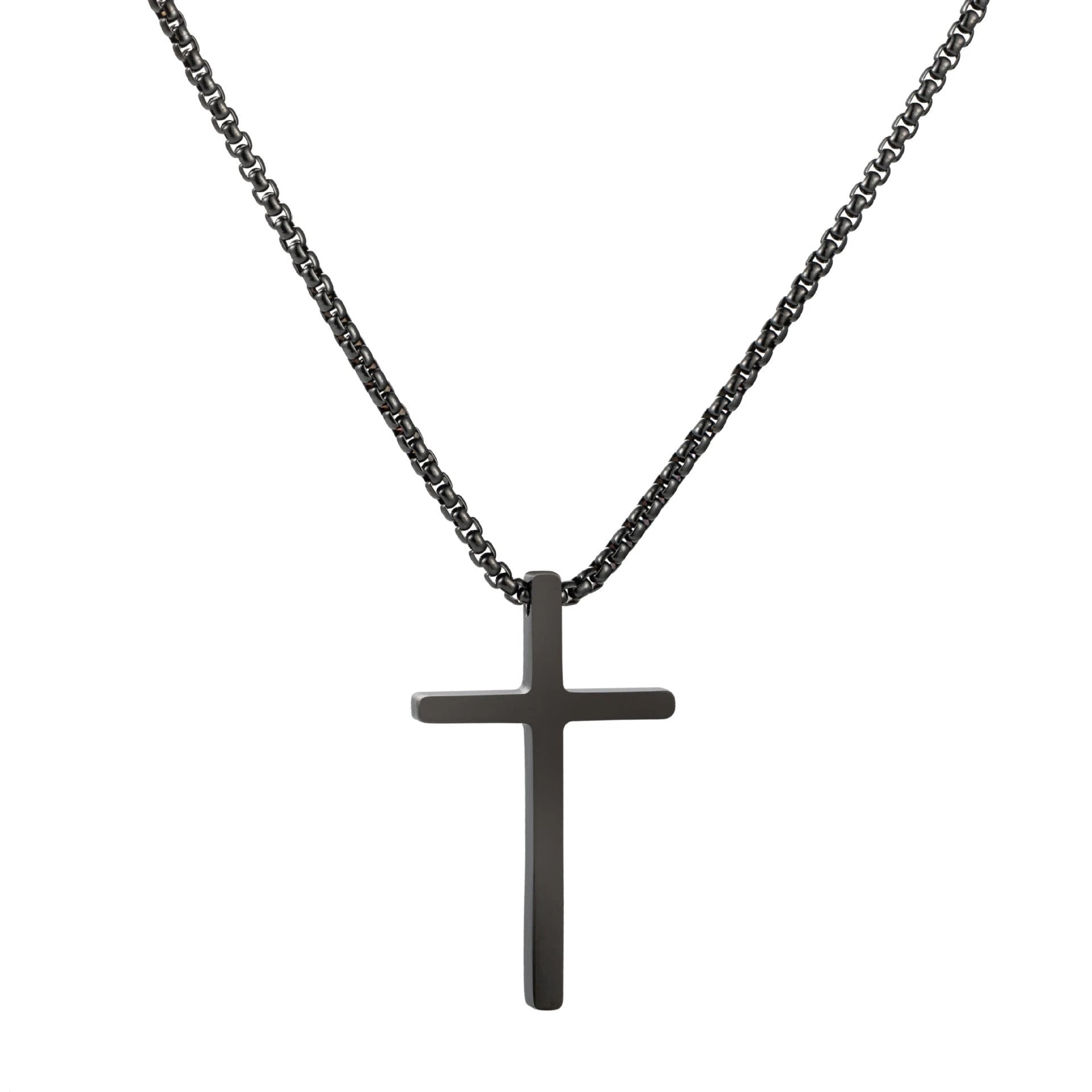 Simple Box Chain Stainless Steel Cross Necklace For Men by GJG Denim