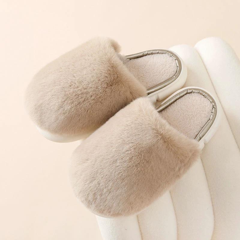 Fuzzy House Slippers Winter Warm Plush Faux Rabbit Fur Bedroom Shoes by GJG Denim