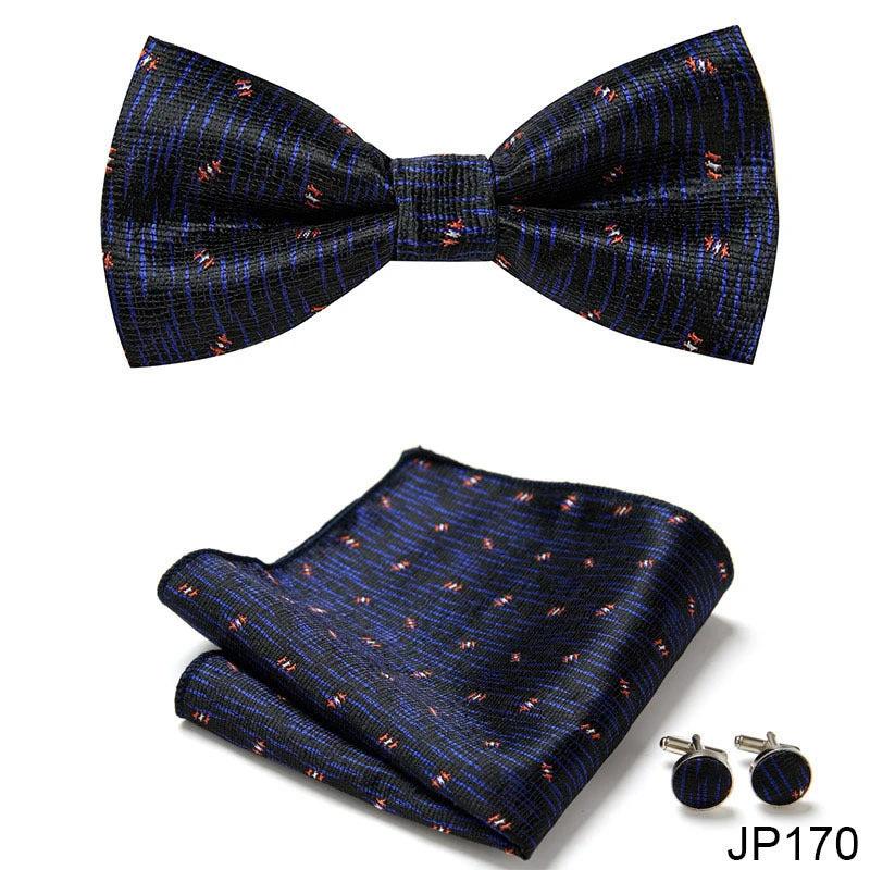 Men's Formal Bow Tie Handkerchief and Cuff links Set by GJG Denim