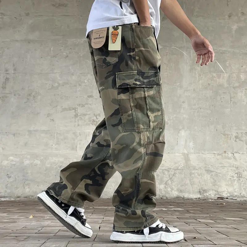 Men's Retro Loose Straight-fit Camouflage Pants by GJG Denim