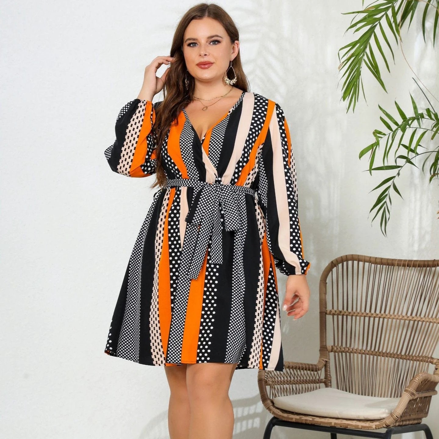V-neck Lace-up Plus Size Dress by GJG Denim