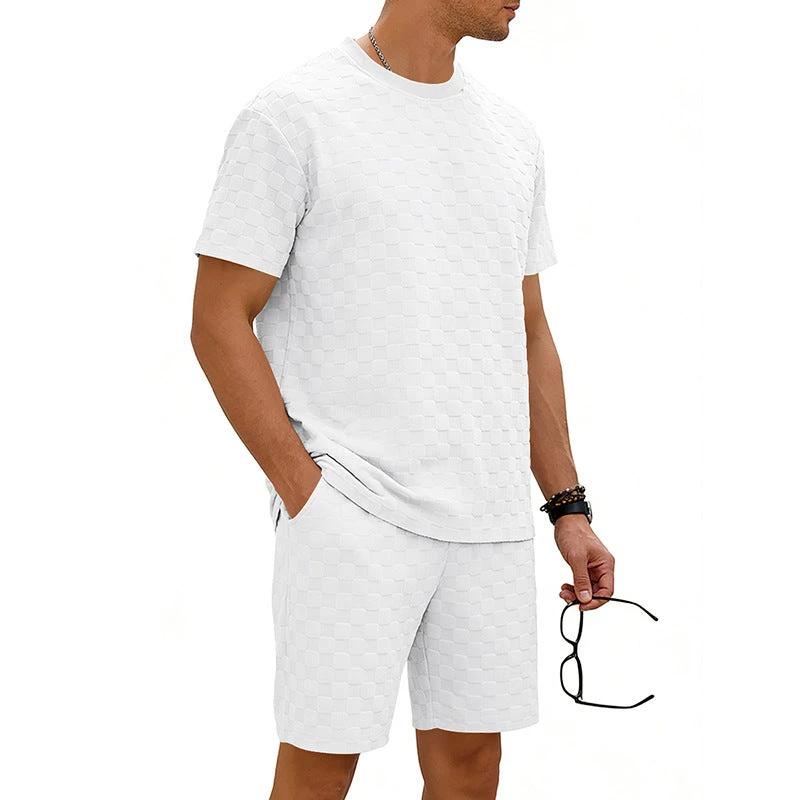 Checkered Mens Short-sleeve T-shirt And Casual Shorts Set by GJG Denim