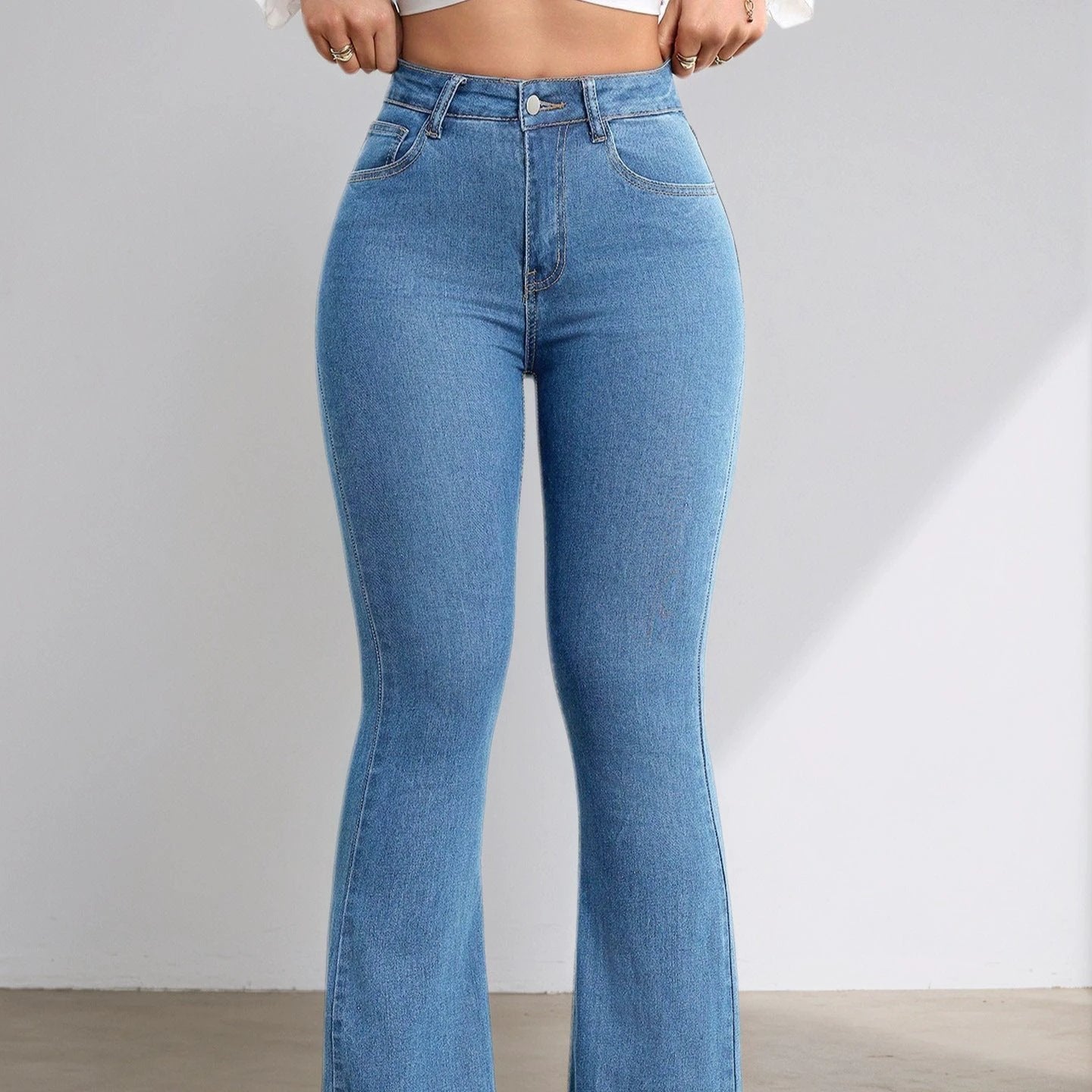 New Style All-Match Elastic High-Waist Flared Denim Jeans For European And American Girls by GJG Denim