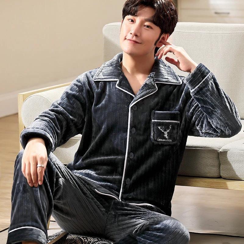Men's Long-sleeved Flannel Warm Pajamas by GJG Denim