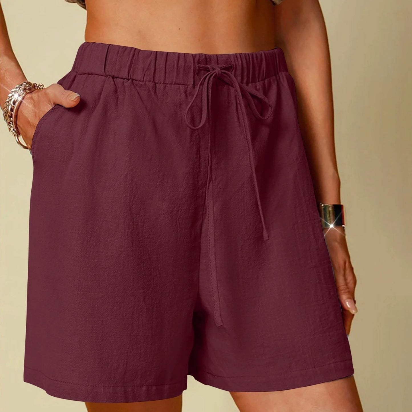 Women's Cotton Linen Pure Color Comfort Wide Leg Shorts by GJG Denim