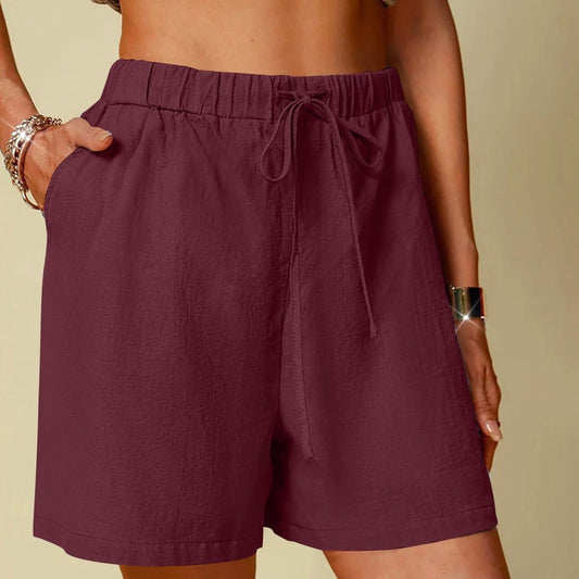 Women's Cotton Linen Pure Color Comfort Wide Leg Shorts by GJG Denim