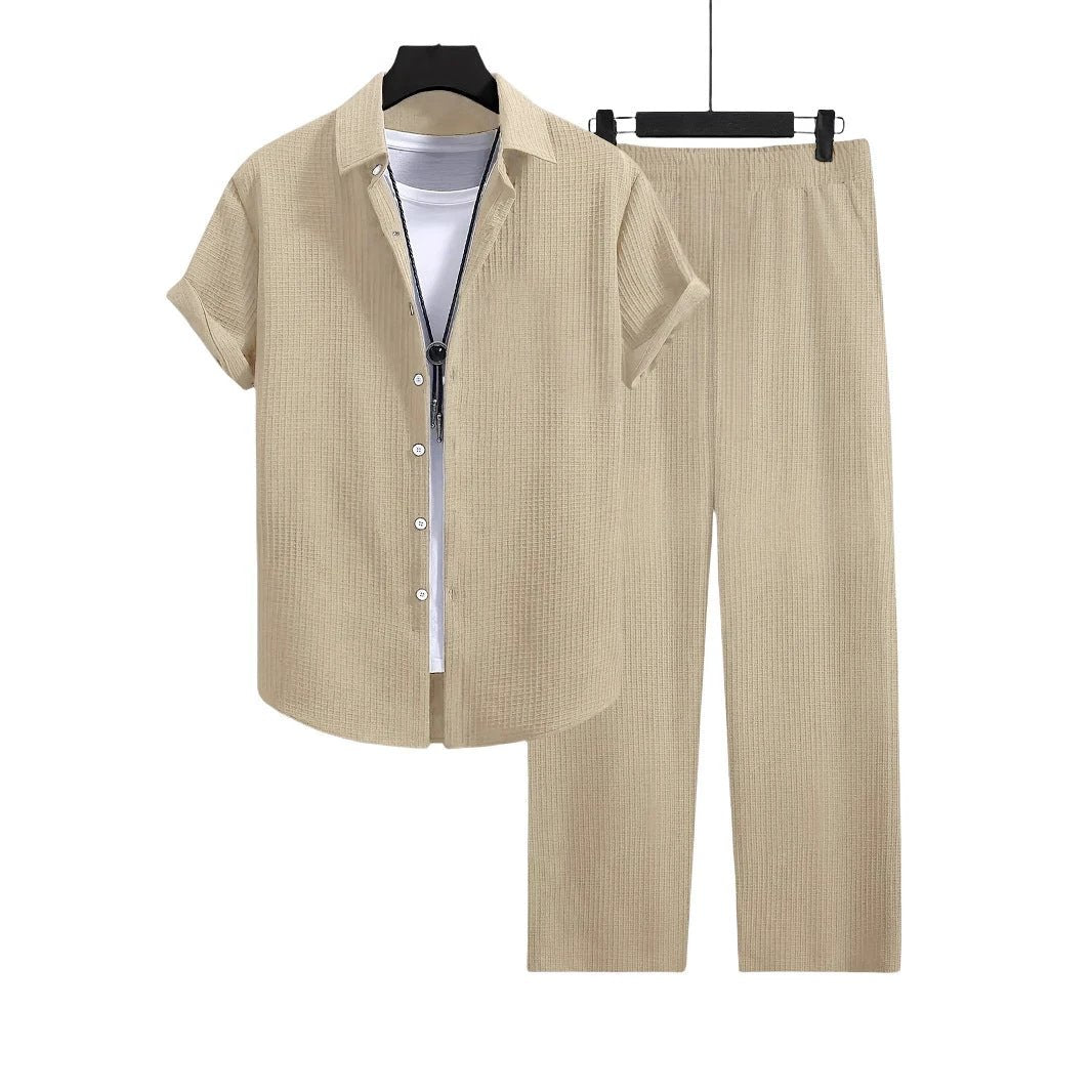 Fashion Jacquard Short-sleeved Shirt Trousers Suit by GJG Denim
