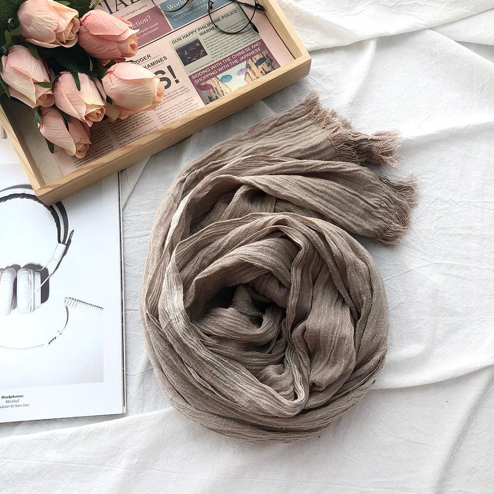 Thin Striped Solid Color Cotton And Linen Scarf by GJG Denim