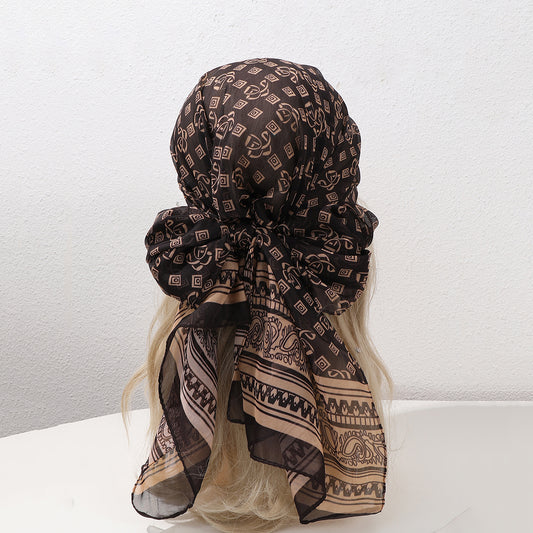 French Vintage Business Casual Decorative Shawl, Coffee Brown Geometric Walnut 150-thread Scarf by GJG Denim