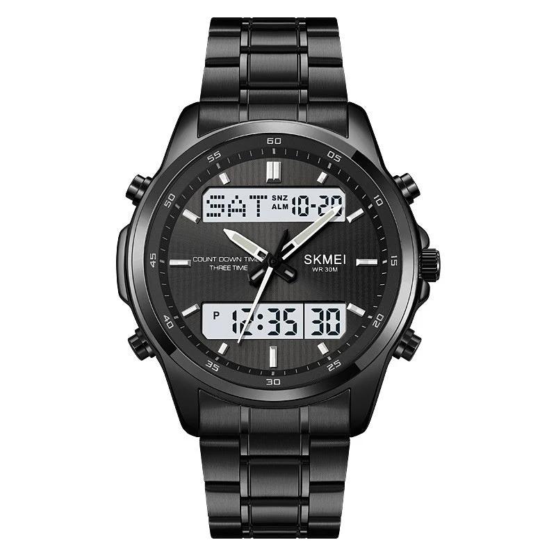 Multifunctional Men's Steel Strap Watch Double Display by GJG Denim