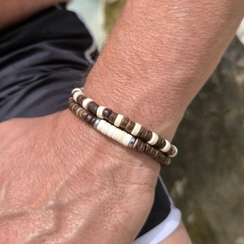 Retro Men's Coconut Wood Multi-Layer Stackable Bracelet Set by GJG Denim