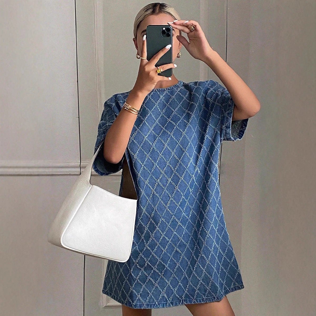 Women's Denim-Style Patterned Casual Dress by GJG Denim