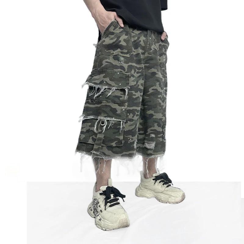 Camouflage Casual Wide Leg Shorts For Men by GJG Denim